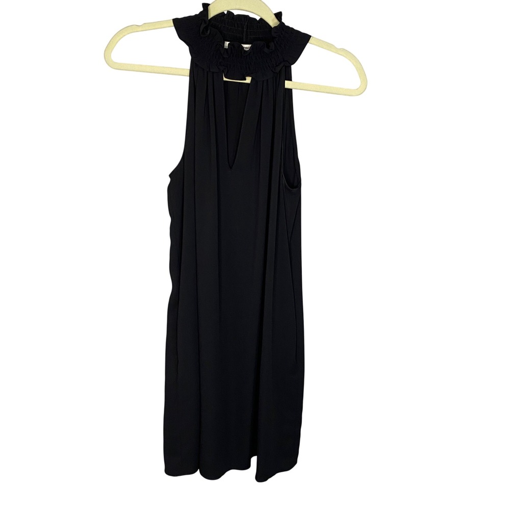 Amanda Uprichard Womens Black Smocked Ruffle Halter V-Neck Mini Shift Dress Sm